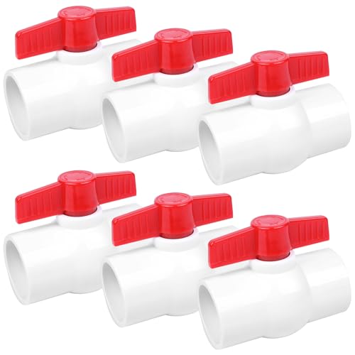YADIAN 6 Pack 1-1-2 PVC Ball Valve Water Pipe Valve T Handle Shut-Off Valve 1-1-2inch Slip-Socket for Water Project, Swiming Pool, Sewage Pump, Sprinkler Lines, Outdoor Plumbing & Irrigation System