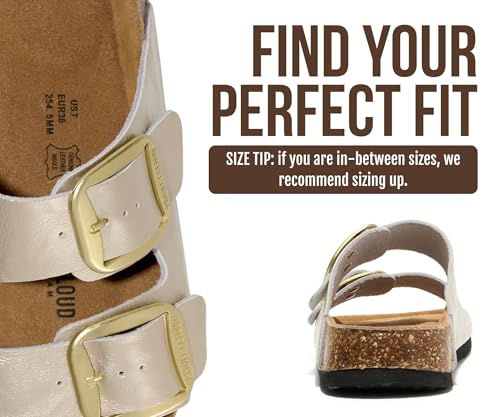 Image of Project Cloud 100% Genuine Leather Footbed Sandals for Women 2026 Comfortable Beach Essentials Womens Sandals Memory Foam Vacation Essentials Slides for Women Footwear (Santorini)