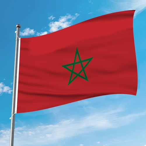 Image of AhfuLife Morocco Flag 3x5 Ft 2 PCS, Large Morocco National Flags for Outside - Double Side with Brass Eyelets for World Cup Party Decorations, Soccer Party Bar Garden Decoration Indoor Outdoor