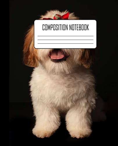 Composition Notebook: Cottagecore College Ruled Paper Notebook for Home School Supplies Students, Teachers, kids, teens, and adults (7.5 x 9.25, 110 Pages) dog wearing Christmas ribbon image 2