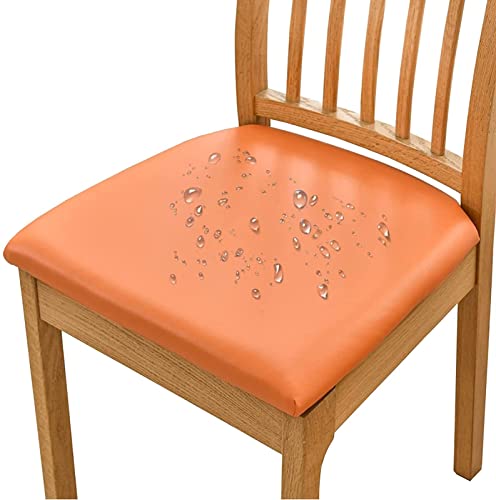 Qulaco Pu Dining Chair Seat Covers Set Of 1/2/4/6/8 Stretch Waterproof Dining Chair Cover Soft Square Cushions Seat Slipcovers Dining Office Kitchen Chair Covers For Dining Room #TOP15