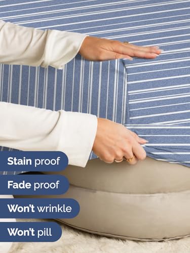 Image of Extra Deep Cal King Fitted Sheet - Single Fitted Sheet Only - Blue Stripes | Easily Fits 18 inch to 24 inch Mattress, Soft, Wrinkle Free, Breathable & Comfy, Extra Deep Pockets Hotel Luxury Fitted Sheet