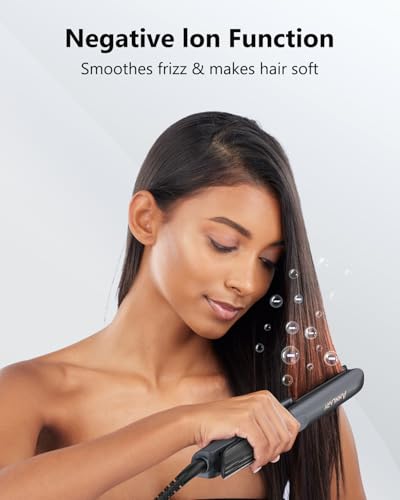 Image of Annlary Hair Straightener 1 Inch Flat Iron and Curler 2 in 1 Titanium Ceramic Ionic Dual Voltage Straightener with Heat-Resistant Silicone, for Less Frizz, Shinier & Smoother