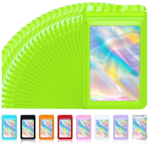100 Pack Holographic Sealable Bags for Packaging (3x5 Inch, Green)