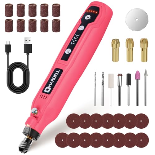 Image of HARDELL Mini Cordless Rotary Tool, 5-Speed 3.7V Rechargeable Rotary Tool Kit with 36Accessories, USB Charging Multi-Purpose DIY Tool for Sanding, Polishing, Drilling, Engraving, Woodworking(Pink 36)