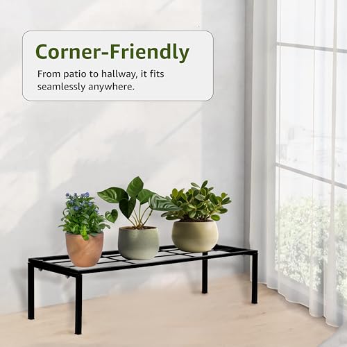 Image of Amazon Brand - Solimo Metal Plant Stand (Set of 4, Black) - Powder-Coated Iron, Heavy-Duty with Sturdy Legs, Corrosion-Resistant, Indoor & Outdoor Use, 20x60x20 cm, Holds up to 54 kg
