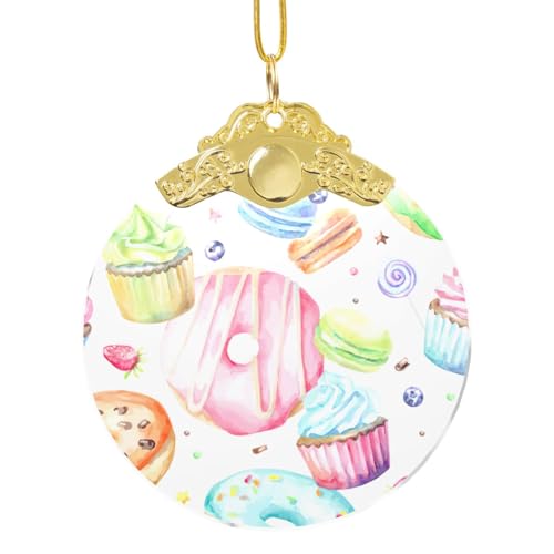RRhgipp Cupcakes Donuts Muffins Sugar Glass Round Christmas Tree Hanging Christmas Friend Gift Home Decor 2025 Happy New Year Party