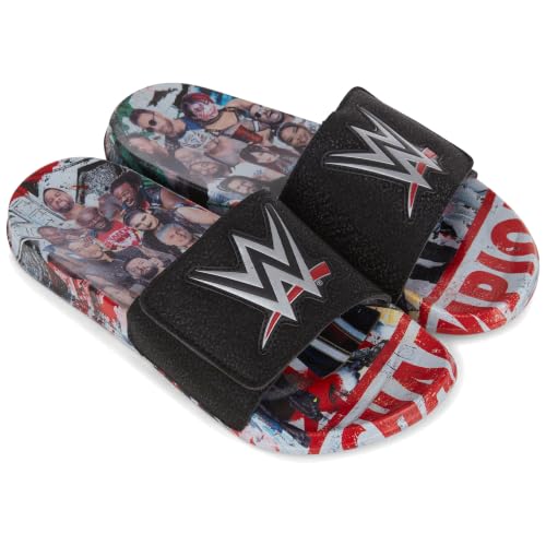 WWE Men's Slides Sandals – John Cena Roman Reigns Seth Rollins Championship Belt Slip-On Pool Beach Shoes for Men Black