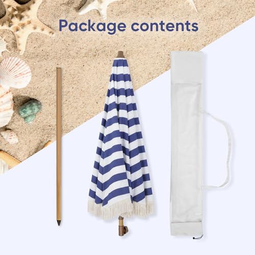 Image of Tempera Heavy Duty High Wind Beach Umbrella with Sand Anchor & Carry Bag | Patio Outdoor Umbrella with Aluminum Frame and Push Button Tilt, Ideal for Garden Lawn, UPF 60+