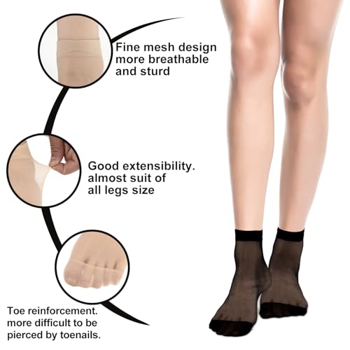 10 Pairs Nylon Socks for Women Sheer Ankle Socks Silky Breathable Hosier for Women and Girls2