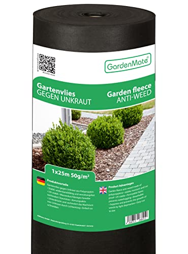 GardenMate Rouleau Toile Anti-Mauvaises Herbes 1x25m en Non tissé 50g/m² - antidéchirure, Anti-UV et perméable à l'eau - 1x25 = 25m²