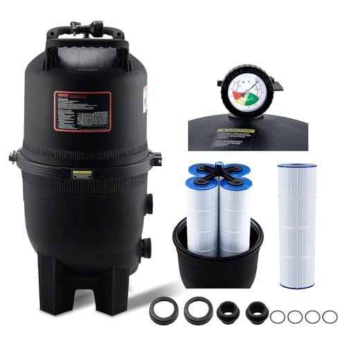 VEVOR 2026 Pro Cartridge Pool Filter Tank & Element for Above Ground & Inground Pools, Large 520-525Sq. Ft Cleaner System Compatible W/Pumps 1 to 3 HP| Up to 15311 GPH |for Pools Up to 122490 Gallons