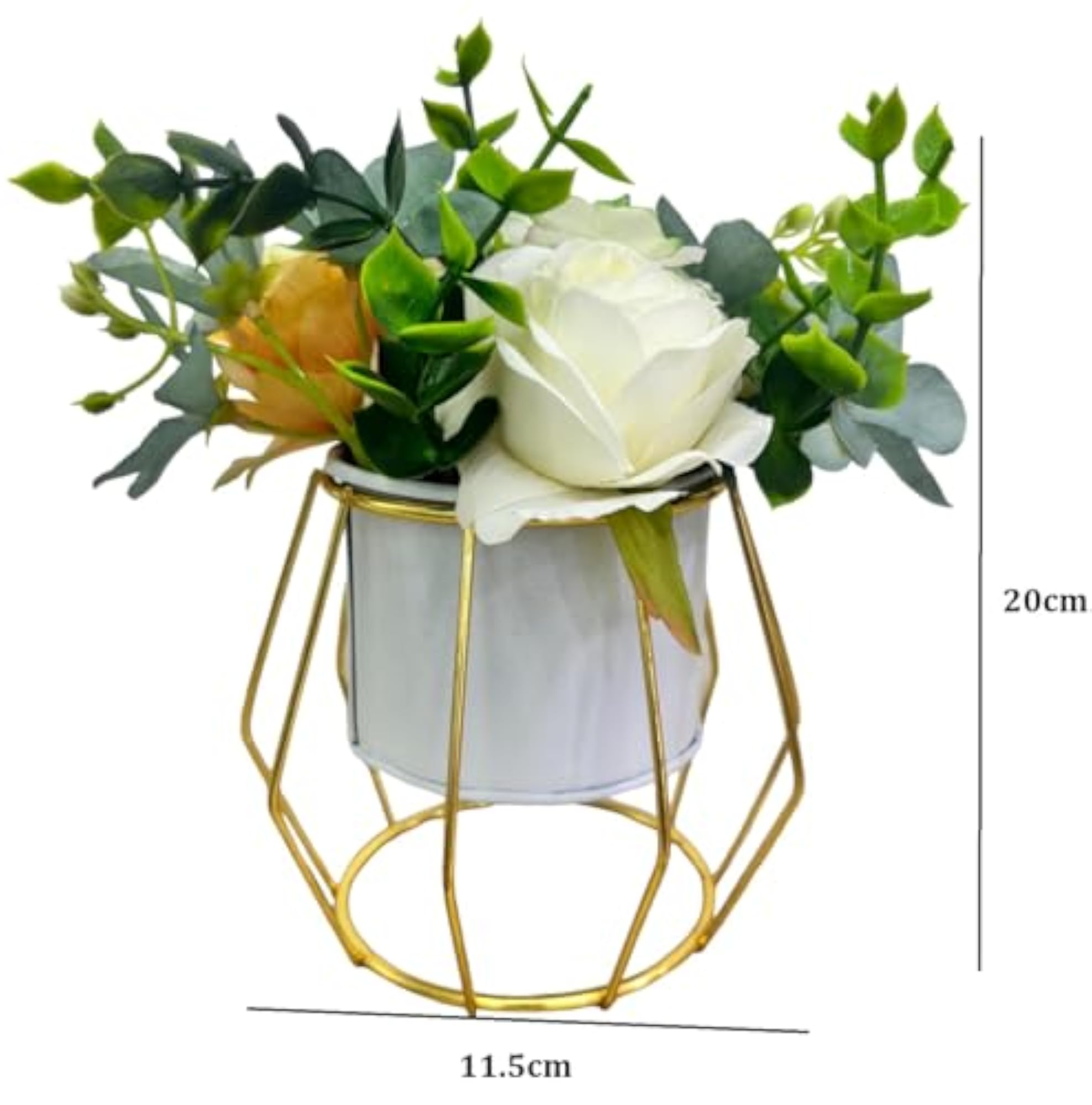 Tabletop Artificial Flowers in Metal Frame Vase