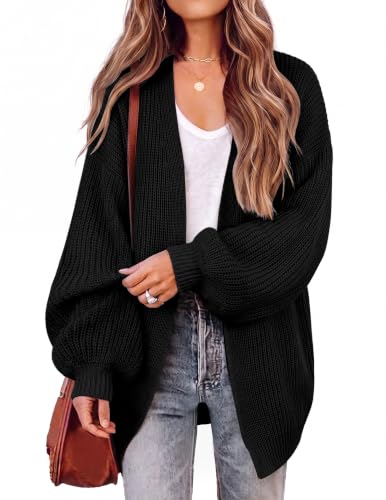 Womens Long Sleeve Oversized Cardigan Sweater Fall Knit Open Front Black