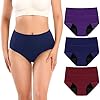 Molasus Incontinence Underwear for Women High Waist Period Leakproof Cotton Underwear Heavy Flow Menstrual Protective Panties Bladder Control Briefs 3 Pack,Multicolor,Large