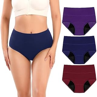 Molasus Incontinence Underwear for Women High Waist Period Leakproof Cotton Underwear Heavy Flow Menstrual Protective Panties Bladder Control Briefs 3 Pack,Multicolor,Large