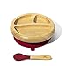 Avanchy Baby Infant Feeding Bamboo Stay Put Suction Divided Plate + Spoon/teeTher, Great Baby Gift Set, Fda Approved Bpa Free, Magenta