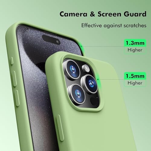 Image of DIZORO Compatible for iPhone 15 Pro Max Case 6.7, Slim Liquid Silicone 3 Layers Full Covered Soft Gel Rubber Phone Case Protective Cover 6.7 Inch - Matcha Green.