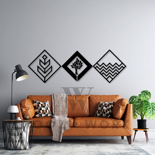 Image of woozy work three Elements Wooden Wall Art, Hanging Art Home Decor for Living Room, Set of 3 Gift Pack,Restaurant decor Kitchen, Kids Room, Wall Decor, Black wooden art for Office Wall
