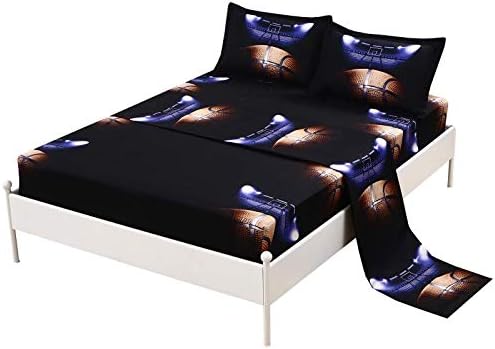SDIII 4PC Basketball Sheet Sets Full Size Sport Bedding Sheet Sets with Flat Fitted Sheet for Boys, Girls and Teens (Full, New Basketball)