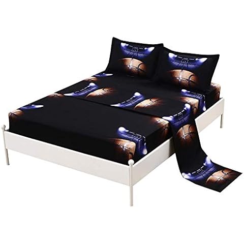 SDIII 4PC Basketball Sheet Sets Full Size Sport Bedding Sheet Sets with Flat Fitted Sheet for Boys, Girls and Teens (Full, New Basketball) Cover