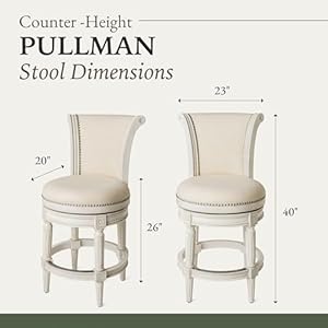 Maven Lane Pullman 26 Inch Tall Counter Height Upholstered Barstool with Back in White Oak Finish with Natural Color Fabric Cushion Seat, Set of 4 Maven Lane Pullman 26 Inch Tall Counter Height Upholstered Barstool with Back in White Oak Finish with Natural Color Fabric Cushion Seat Set of 4