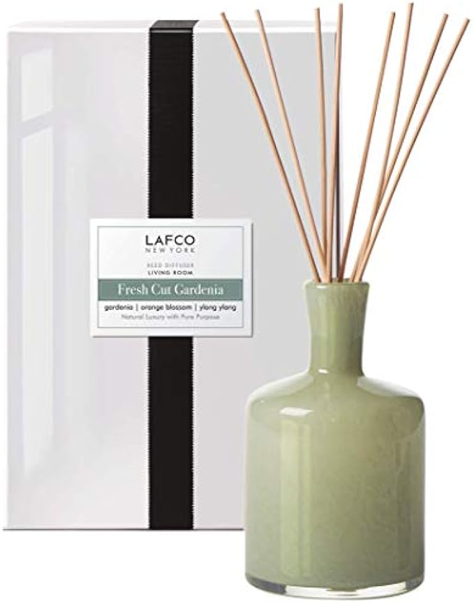 LAFCO New York Signature Scented Reed Diffuser, Fresh Cut Gardenia, Living Room (15fl. oz)