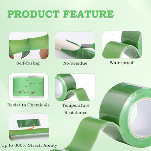 Image of Self Fusing Silicone Tape 1 in x 5' Green Waterproof Rubber Leak Proof Sealing Rubber Self-amalgamating Tape for Emergency Hot and Cold Water Pipe Repairs and Tool Fixation