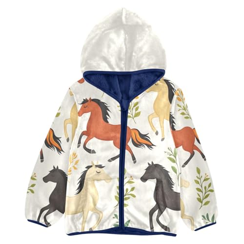 Cute Horses Girls Fleece Jacket Girls Fall Jacket Girls Zip Up Hoodie Girls Sherpa Jacket 2-10T