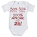 Fupies Body Neonato 50% Mamma 50% papà 100% Amore degli zii Grafica Neutra, 3 Mesi, Manica Corta