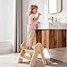 Novarieth Beech Wooden Toddler Step Stool, 2-Step Foldable Stool for Kids with Non-Slip Surface, Baby Bathroom Stool for Potty Training, Bathroom Sink, Kitchen Counter with Cute Cloud Design, Natural