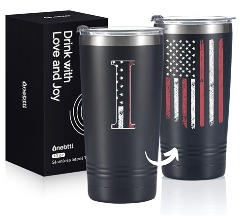 Onebttl Personalized Gifts for Men, Initial Birthday Gifts for Dad, Grandpa, Uncle, Brother, Friends, American Flag Tumbler - 20oz Insulated Stainless Steel Tumbler - I