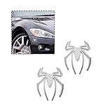 2Pcs 3D Spider Emblem for Car, Metal Chrome Auto Badges, Cool Spider Logo Car Body Sticker, Automotive Decals for Scratch Cover, Universal Decorations for All Vehicles, SUVs, Trucks (Silver)
