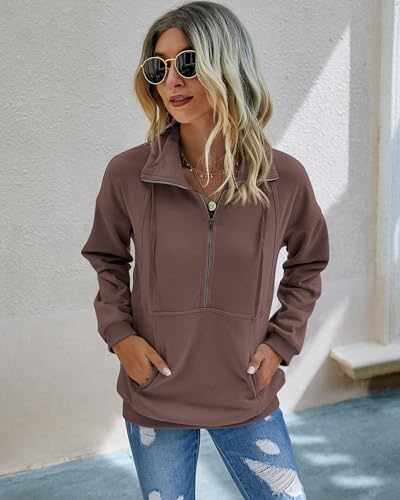 Image of PRETTYGARDEN Women's Casual Long Sleeve Sweatshirt Half Zip Pullover Tops
