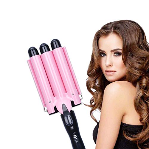 Rizador de pelo con 3 barriles, ondas grandes, 22 mm, herramienta de calentamiento rápido para pelo largo y corto (rosa)