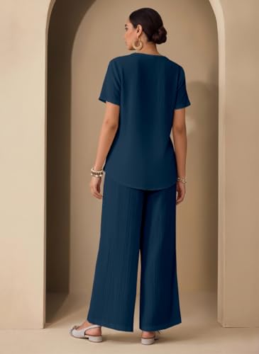 Image of TOPLOT Women's Co-ord Set | Stylish Matching Top & Bottom Set | Notch Neckline with Button Detail | Loose-Fit, Short-Sleeve Top with a Relaxed Silhouette |Ideal for Casual (5250)
