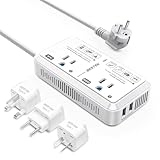 Universal Travel Adapter 220V to 110V Voltage Converter US to Europe 2000W Travel Voltage Converter with 2 USB Ports and EU/UK/AUS Plug Adapter for Hair Dryer/Curling Iron (White)