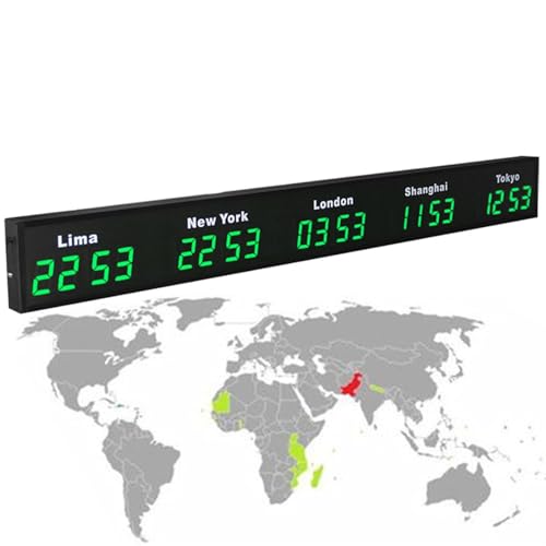 Horloge mondiale numérique LED - Affichage simultané de 3/4/5 fuseaux horaires de la ville - Idéal pour les hôtels et les bureaux multinationaux