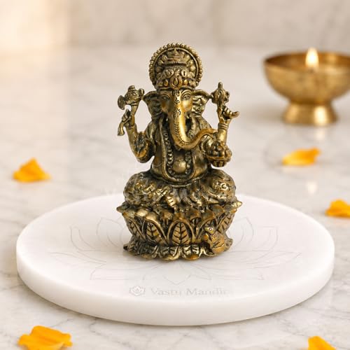 Image of Brass Ganesha Idol, Vastu Remedy for Obstacle Removal (6 Inch, 630 g)