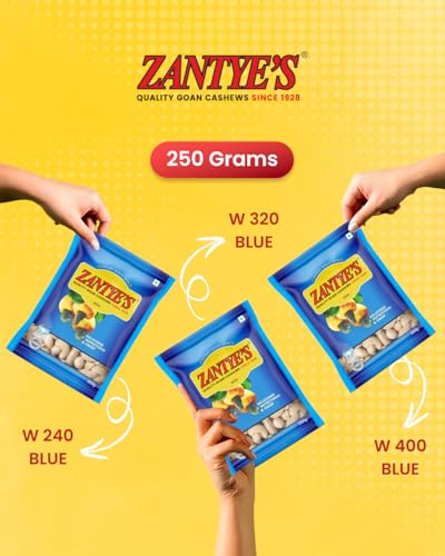 Image of Zantye's W240 Plain Cashew 250g | Premium Whole Goan Kaju | Vacuum Packed & Nitrogen Flushed | Crunchy & Fresh Dry Fruit | High Protein & Healthy Fats | Vegan Snack | Ideal for Gifting & Cooking