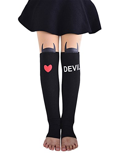 X&F Girls' Cute Cartoon Patchwork Fleece Lined Tights Winter Footless Leggings2