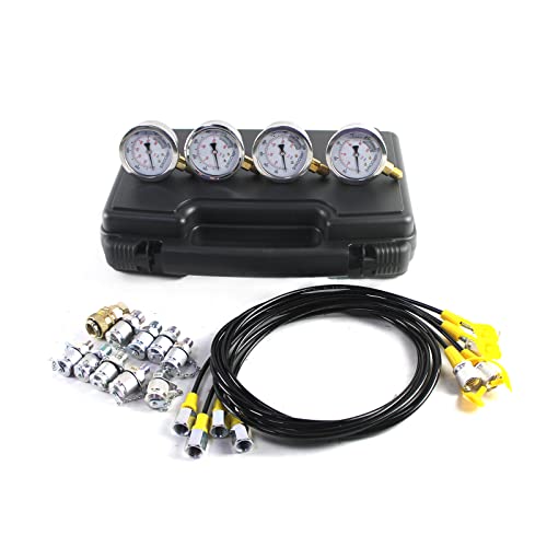 Hydraulic Pressure Gauges Kit - Sinocmp Upgraded Version Excavator Hydraulic Gauge Kit, 10 Couplings, 3 160Cm Long Test Hoses And 4 Pressure Gauges, Lightweight Black Plastic Box 3Kg, 2 Year Warranty #TOP3