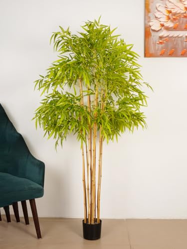 Image of ARICK DECOR 7Ft Artificial Bamboo Tree in Pot, 7ft Realistic Faux Bamboo Silk Plant with Natural Canes, Peacock Shaped Extra Large Floor Decor for Home, Office & Balcony