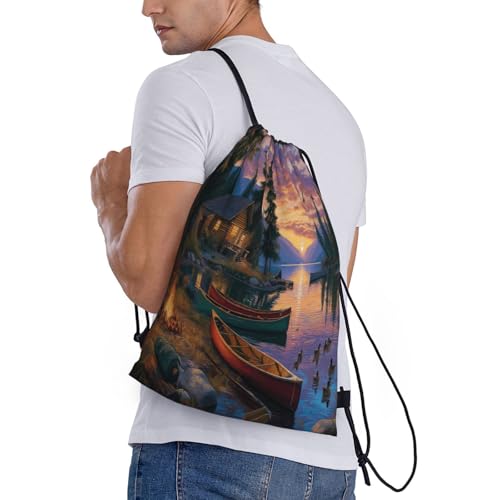 Drawstring Bag, A Beautiful Lake Design Durable Water Resistant For Sport,Travel - Lightweight Sackpack3