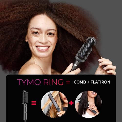 TYMO Hair Straightener Brush, Flat Iron & Hair Brush 2 in 1 for Straightening Hair, Anti-Scald Hot Comb, 5 Temp for All Hair Types (130℃~210℃), Finish with Smooth, Shiny Hair,TYMO RING Matte Black - Image 3