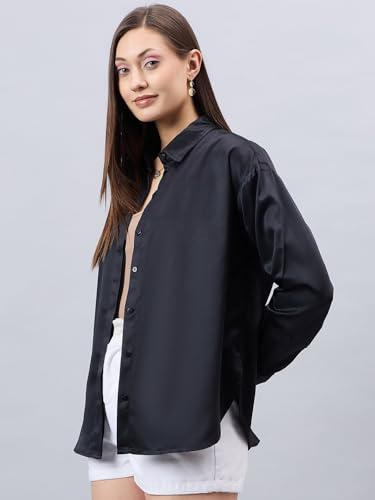 Image of Style Quotient Women Solid Smart Casual Oversized Polycotton Shirt