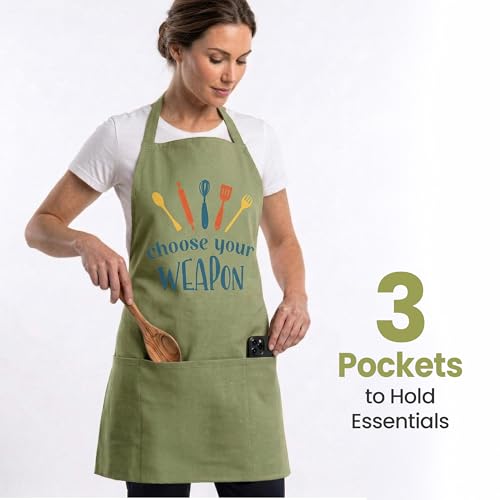 Image of Yellow Weaves Cotton Canvas Printed Kitchen Apron with Large Pockets, Cooking Apron for Men & Women, Durable Chef Apron for Cooking, Barista, Restaurant, Cafe Kitchen Apron