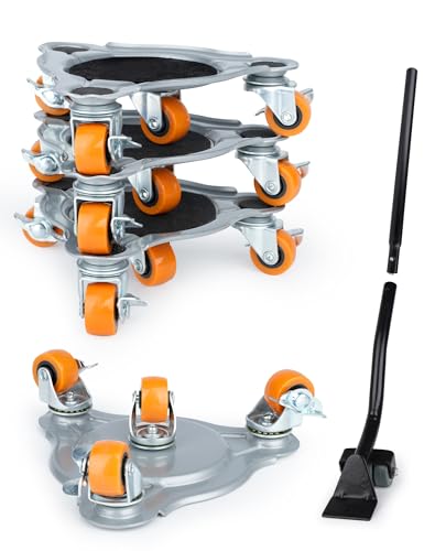 Kit Déplace Meuble avec Lève-Meuble, 4 roulettes Pivotantes 360° avec Frein, Capacité 400 kg pour Déplacer Meubles Lourds, Canapé, Réfrigérateur sans...