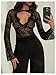 SHENHE Women's Y2k Lace Sheer Top Long Bell Sleeve Cut Out Deep V Neck Sexy Party Night Shirt Black Small