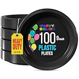 Exquisite 9 Inch. Black plastic plates - Solid Color Disposable Plates - 100 Count